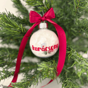 Karácsonyfa gömb 1. karácsony felirattal, bordó és ezüst színben