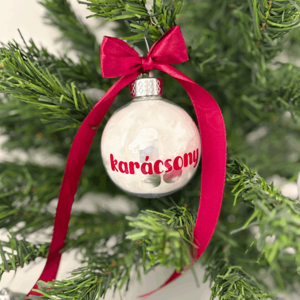 Karácsonyfa gömb 1. karácsony felirattal, bordó és ezüst színben