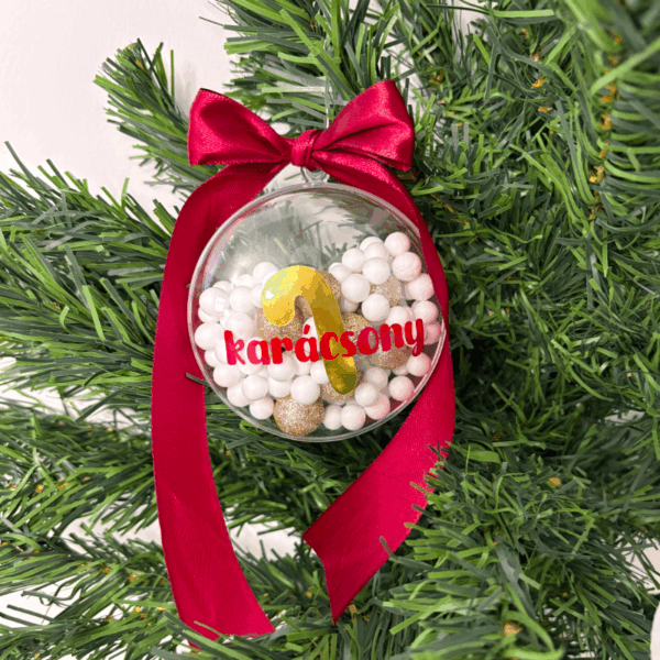 Karácsonyfa gömb cukorbottal bordó és arany színben